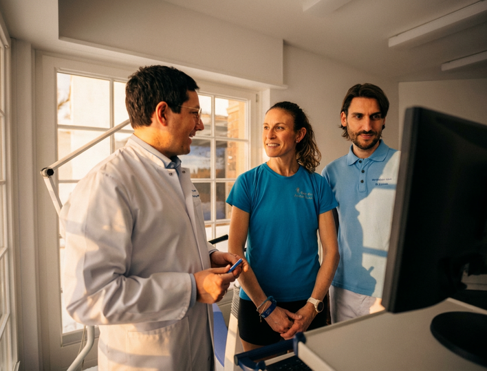 Arzt und Angestellter beraten Patientin