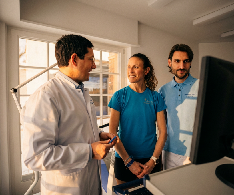 Arzt und Angestellter beraten Patientin