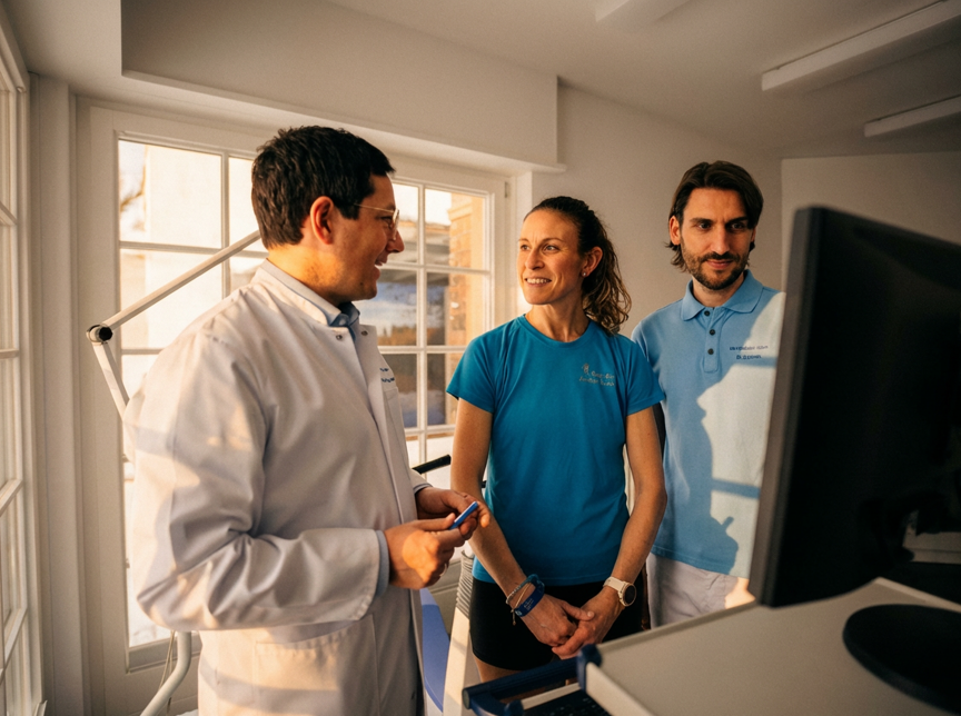 Arzt und Angestellter beraten Patientin